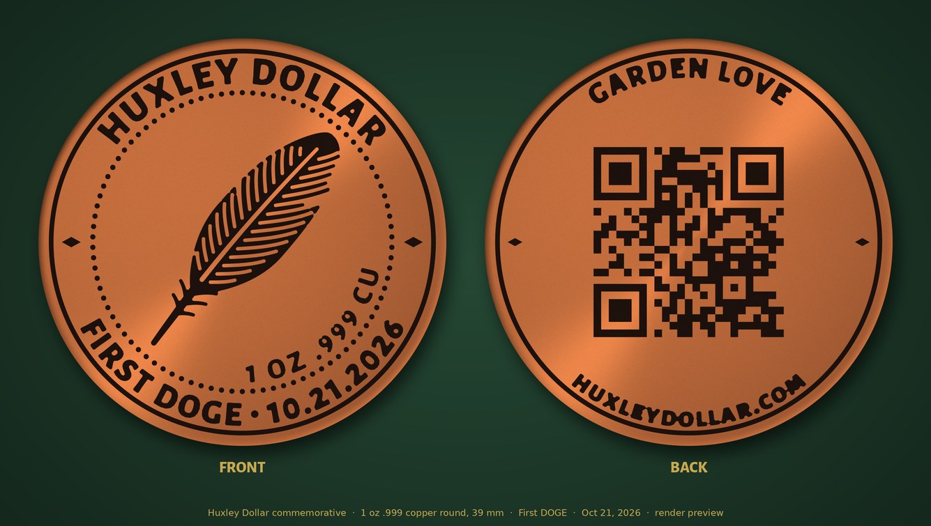 Front and back of the copper First DOGE coin